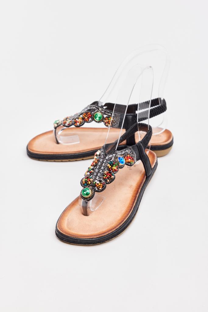 Kadın Lastikli Renkli Aksesuarlı Sandalet