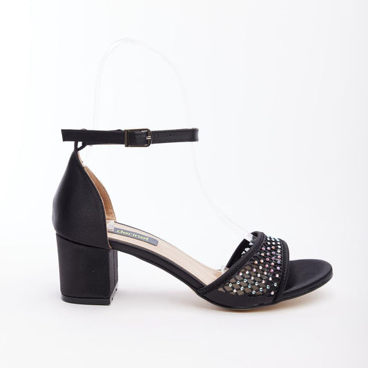 Bilekten Bantlı Taşlı Kısa Topuk Kadın Abiye Ayakkabı