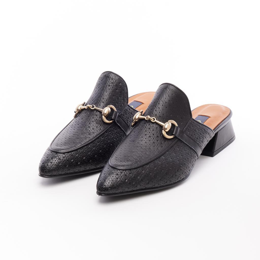 Genuine Leather Low Heel Women's Slippers 