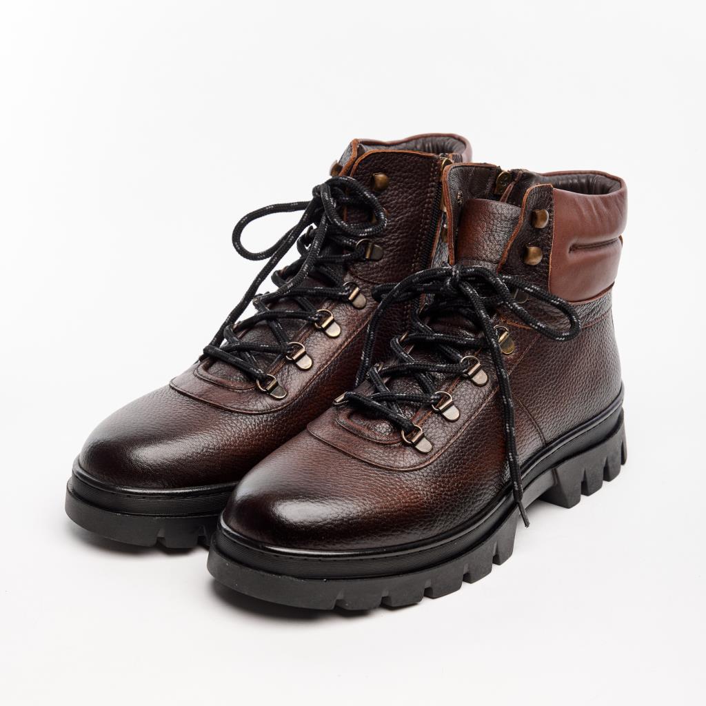 Genuine Leather Men's Lace-Up Zippered Boots