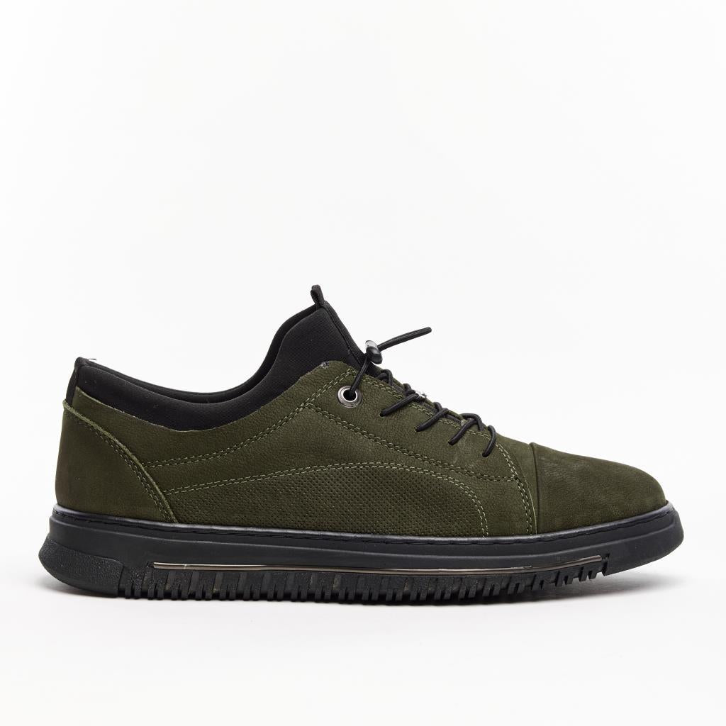Genuine Leather Casual Men's Shoes with Rubber Laces 