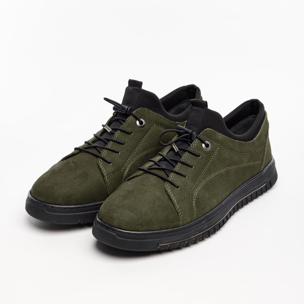 Genuine Leather Casual Men's Shoes with Rubber Laces 
