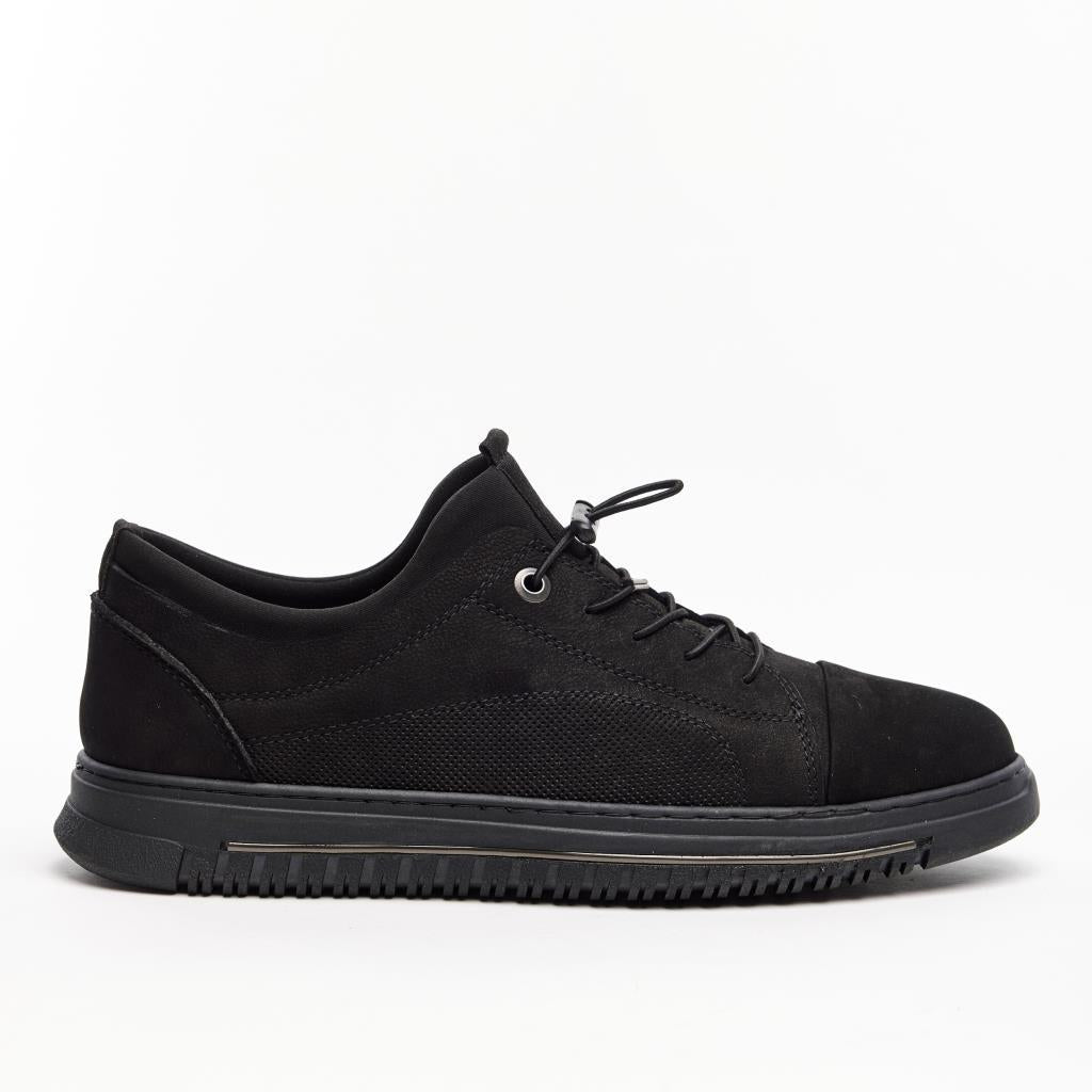 Genuine Leather Casual Men's Shoes with Rubber Laces 