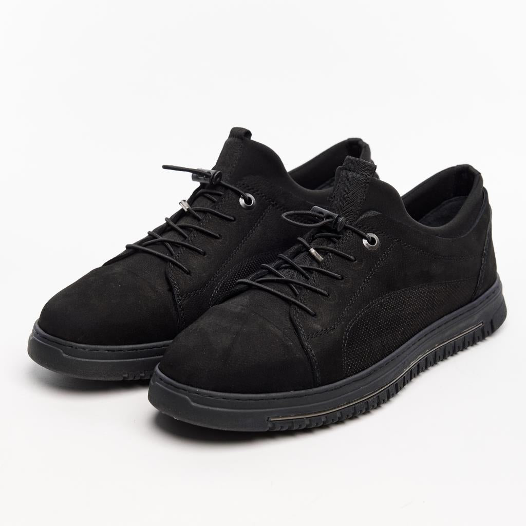 Genuine Leather Casual Men's Shoes with Rubber Laces 