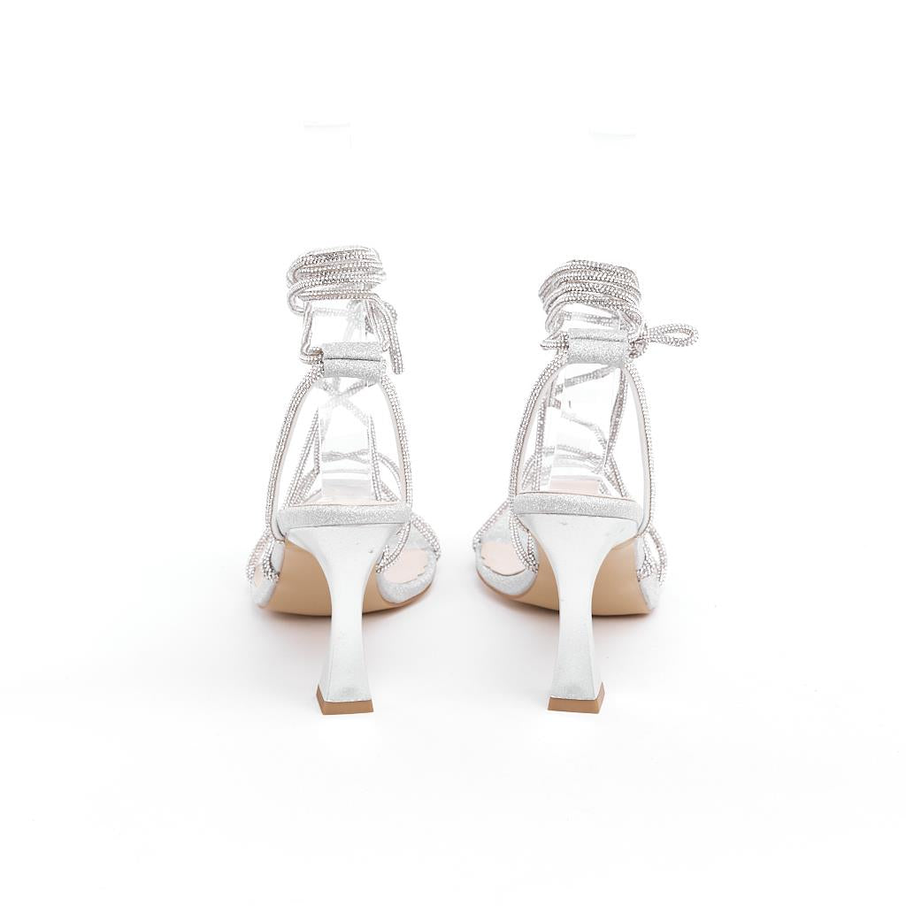 Women's Evening Shoes with Stoned Ankle Wrap Heels