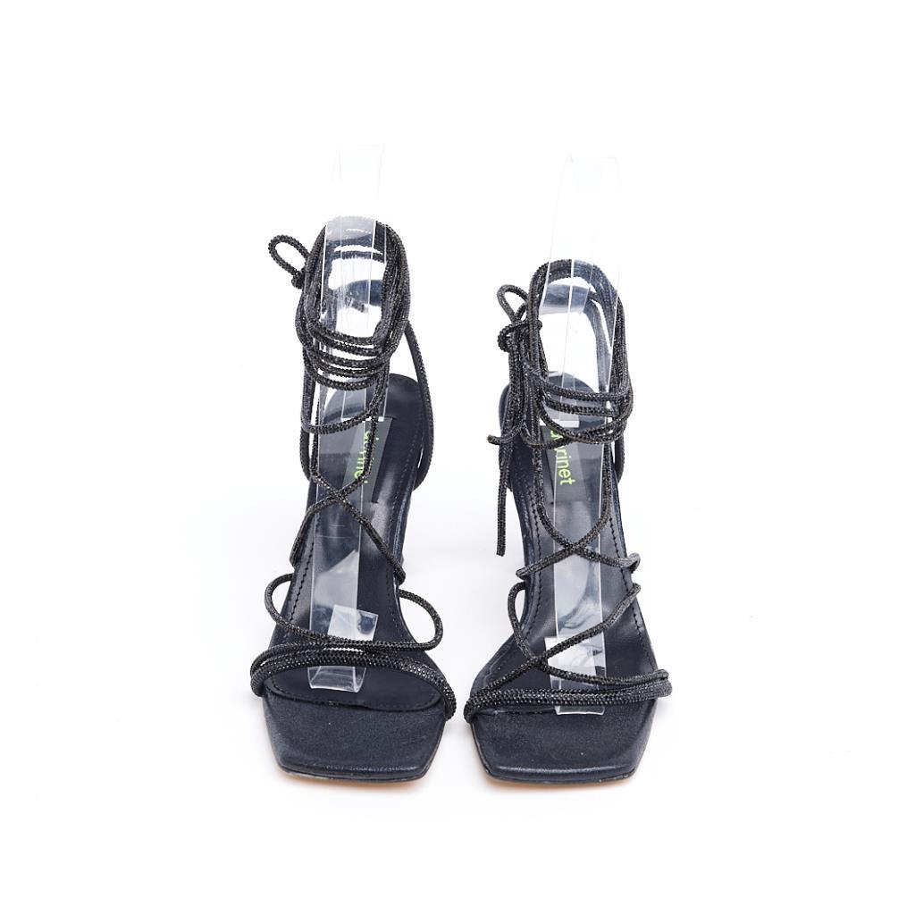 Women's Evening Shoes with Stoned Ankle Wrap Heels