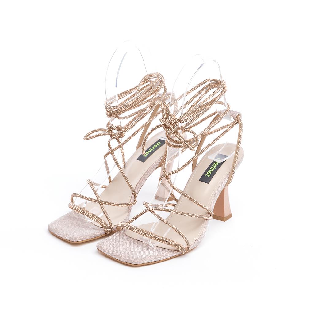 Women's Evening Shoes with Stoned Ankle Wrap Heels