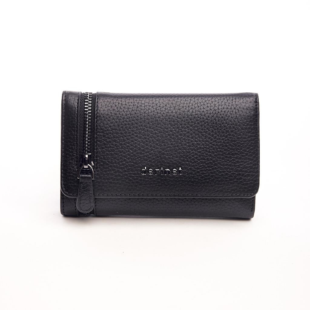 Genuine Leather Zippered Wallet with Coin Compartment and Card Holder