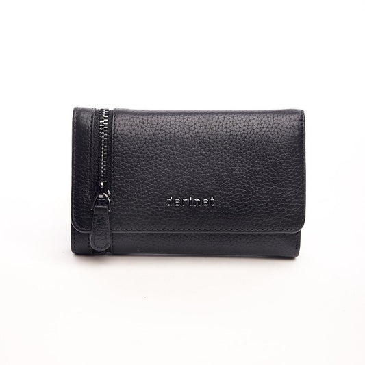 Genuine Leather Zippered Wallet with Coin Compartment and Card Holder