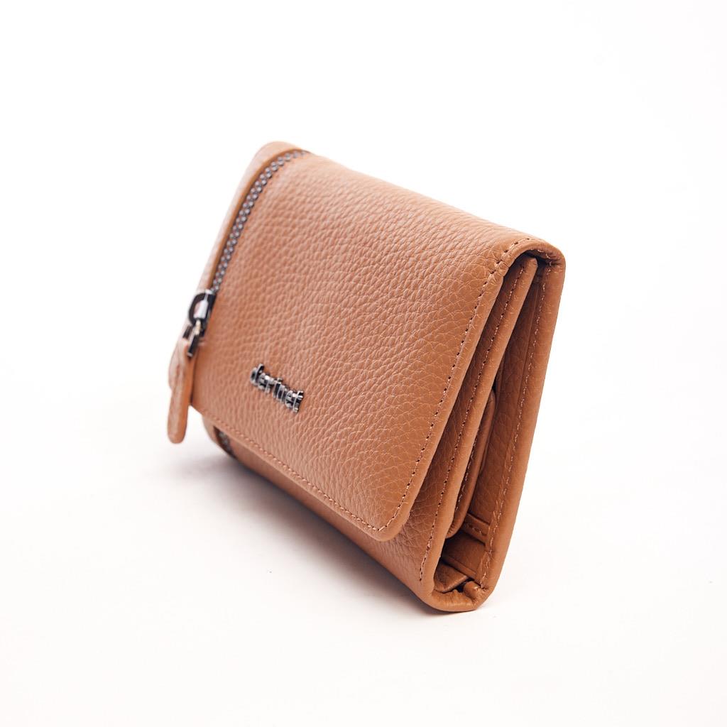 Genuine Leather Zippered Wallet with Coin Compartment and Card Holder