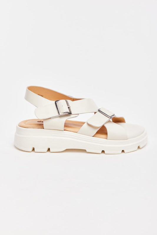 Genuine Leather Women's Buckled Sandals 