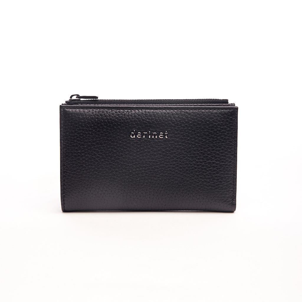 Genuine Leather Zippered Wallet with Coin Compartment