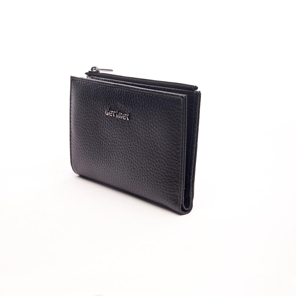 Genuine Leather Zippered Wallet with Coin Compartment