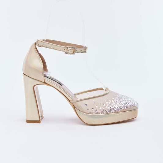 Stone Accessory Mesh Women's Platform Evening Shoes 