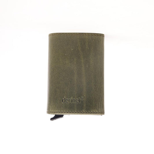 Genuine Leather Mechanism Card Holder and Money Compartment Wallet
