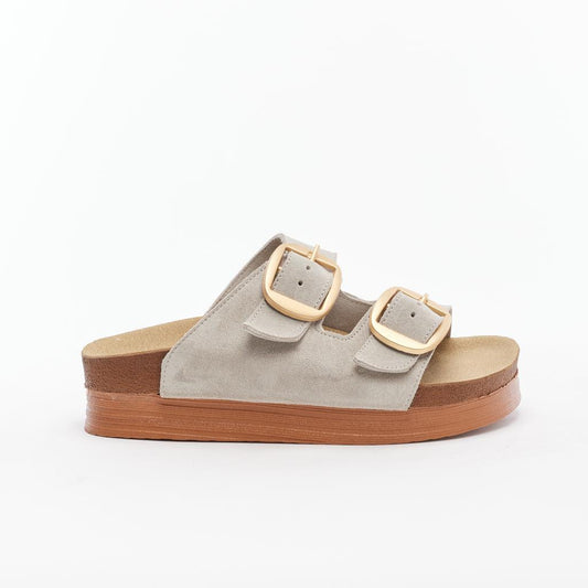 Genuine Leather Double Buckled Women's Slippers