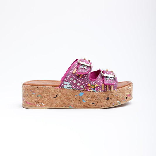 Genuine Leather Double Buckled Women's Slippers 