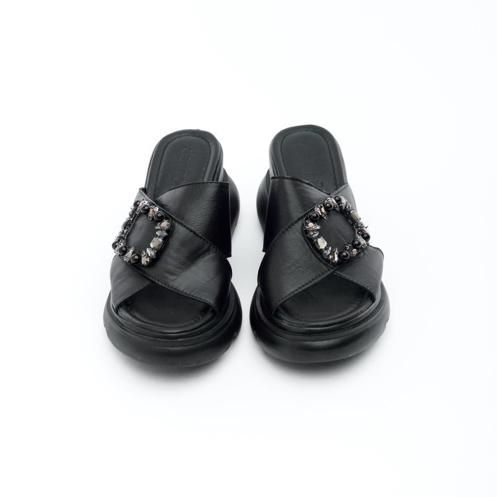 Genuine Leather Comfort Stoned Women's Slippers 