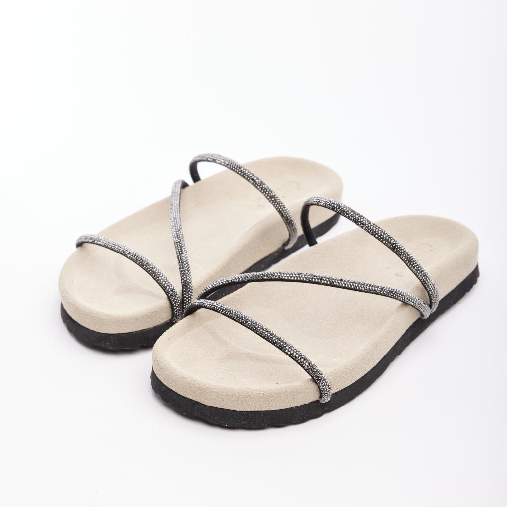 Genuine Leather Stoned Women's Slippers