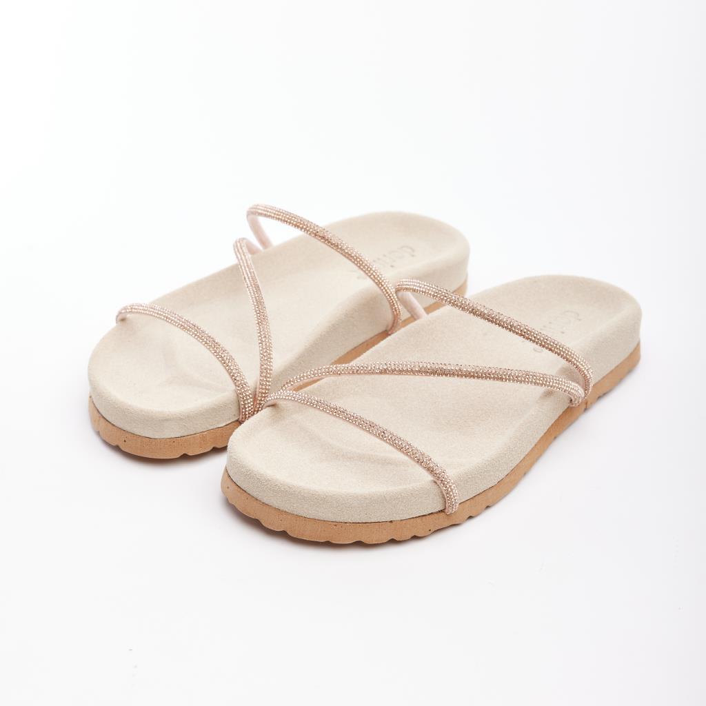 Genuine Leather Stoned Women's Slippers