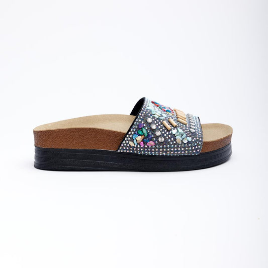 Genuine Leather Stoned Women's Slippers 