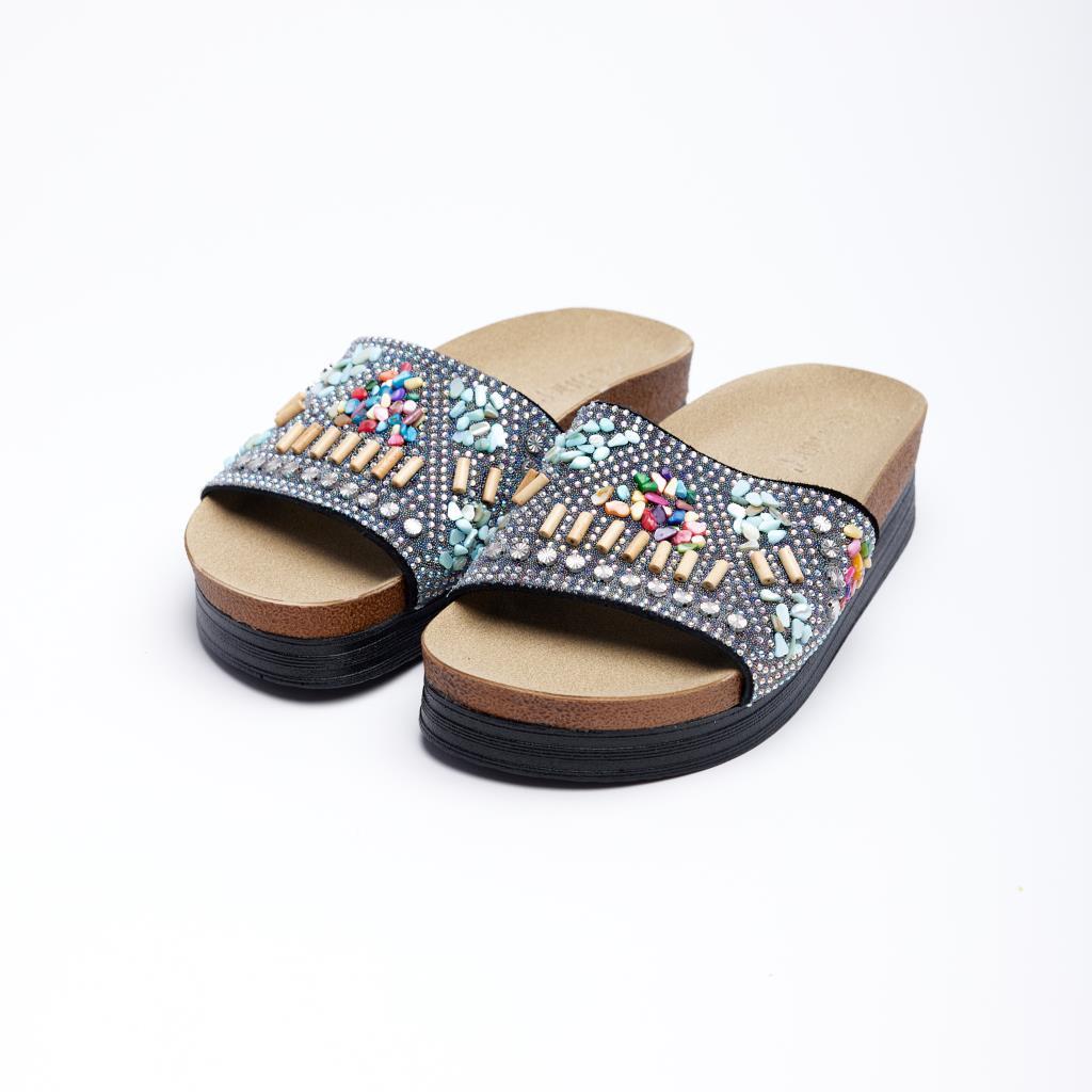 Genuine Leather Stoned Women's Slippers 