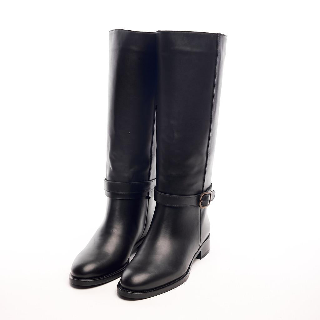 Genuine Leather Buckled Women's Boots 