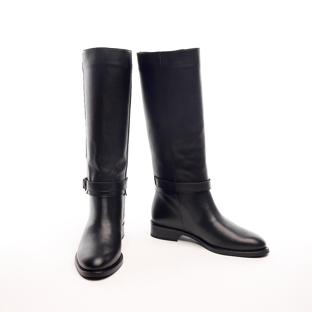 Genuine Leather Buckled Women's Boots 