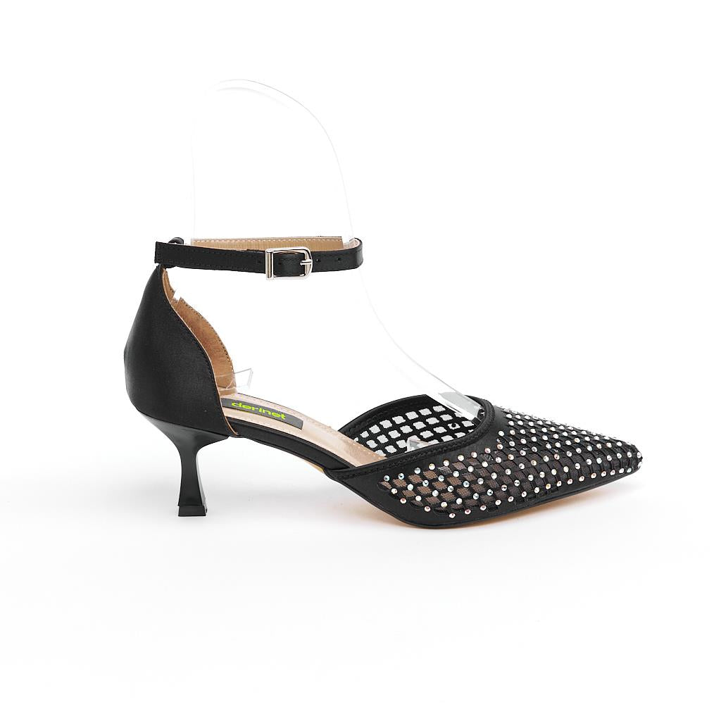 Ankle Strap Stoned Short Heel Women's Evening Shoes 