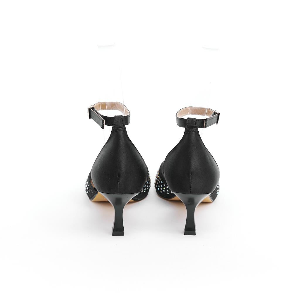 Ankle Strap Stoned Short Heel Women's Evening Shoes 