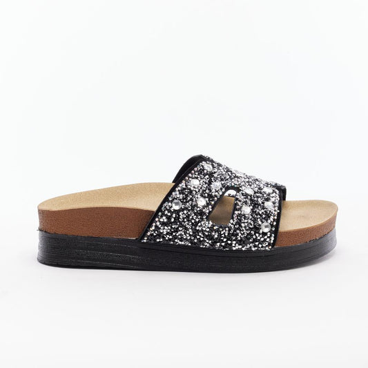 Genuine Leather Stoned Women's Slippers 