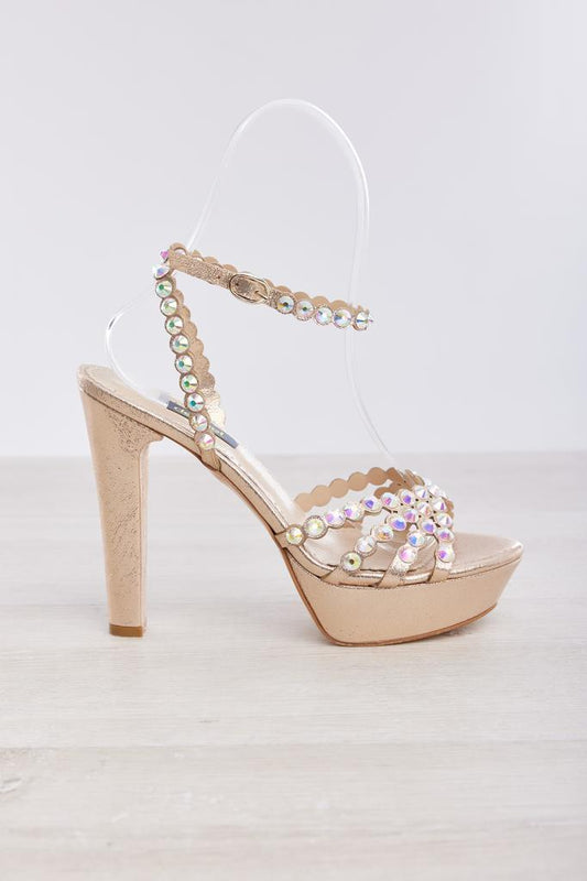 Platform Heeled Women's Evening Shoes with Stone Accessories