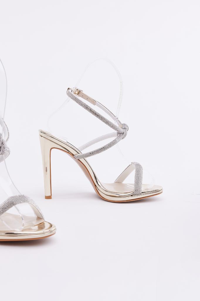 Mirror Stone Ankle Strap Women's High Heel Shoes