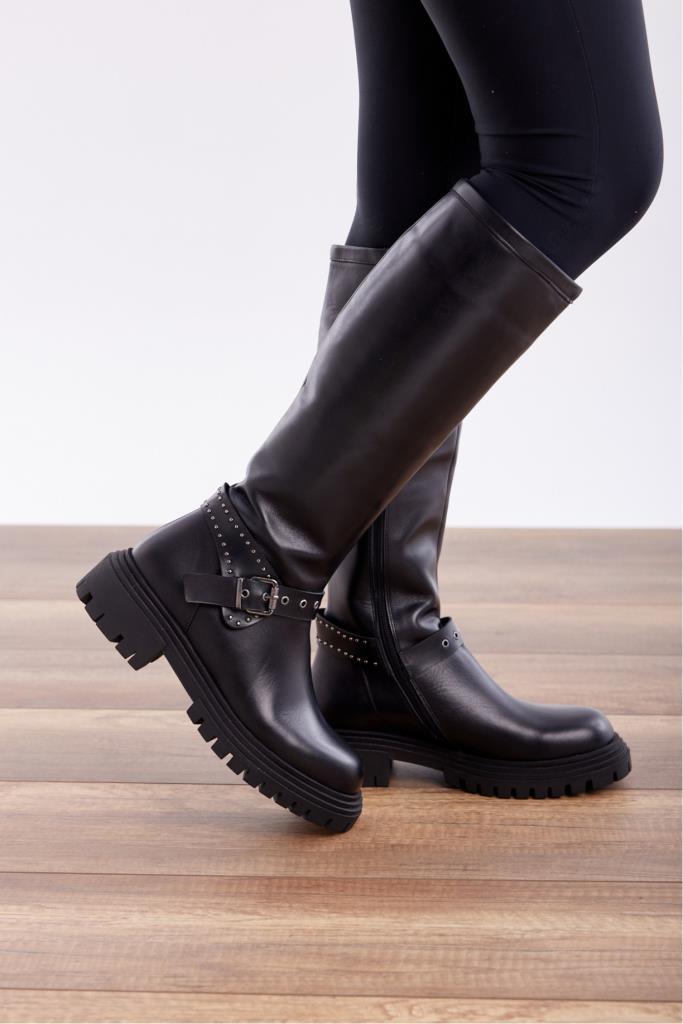 Genuine Leather Buckled Women's Boots