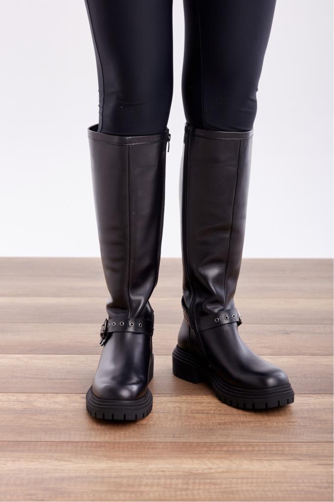 Genuine Leather Buckled Women's Boots