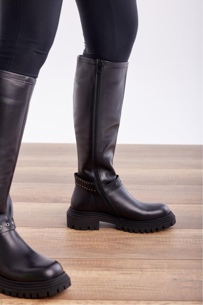 Genuine Leather Buckled Women's Boots