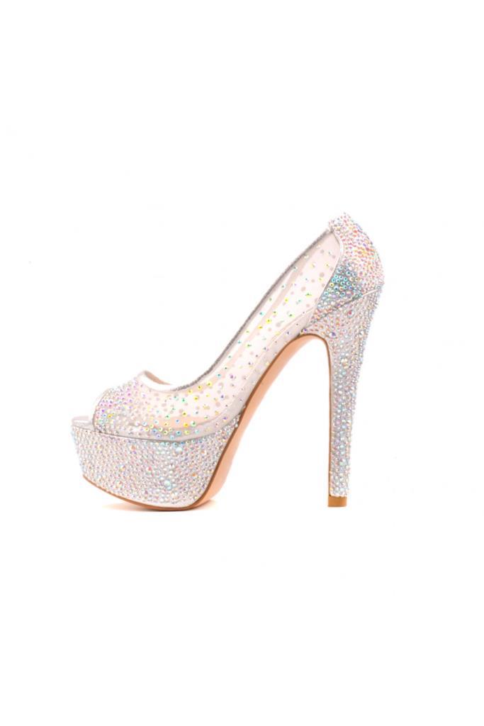 Cinderella Stone Accessory Mesh Platform Heeled Women's Stiletto