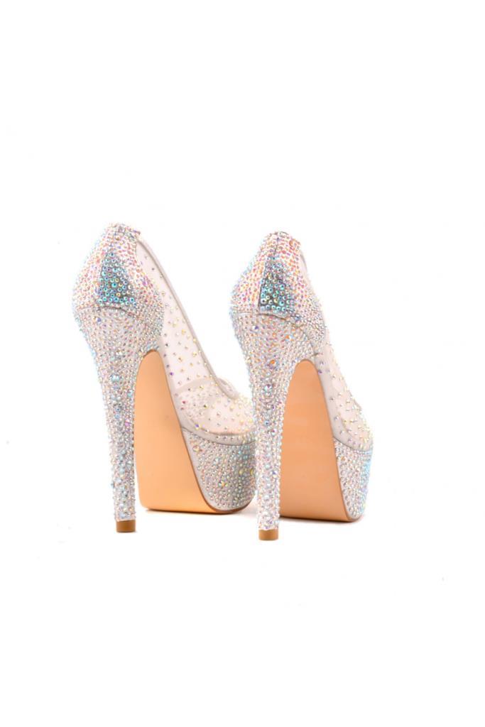Cinderella Stone Accessory Mesh Platform Heeled Women's Stiletto