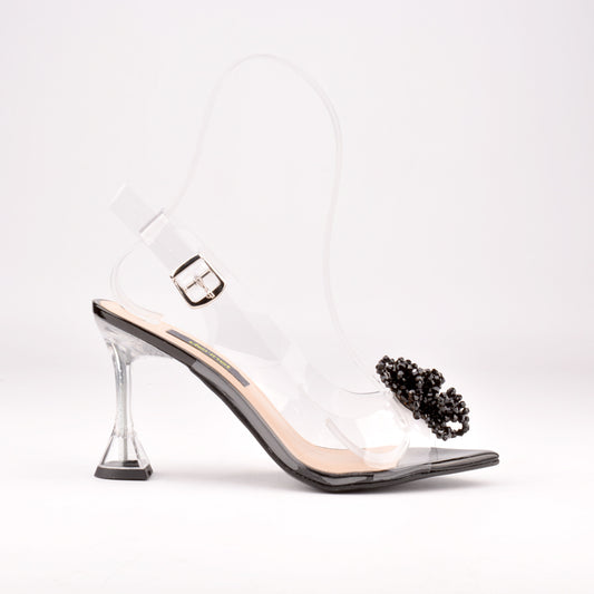 Aksesuarlı Şeffaf Topuklu Kadın Ayakkabı