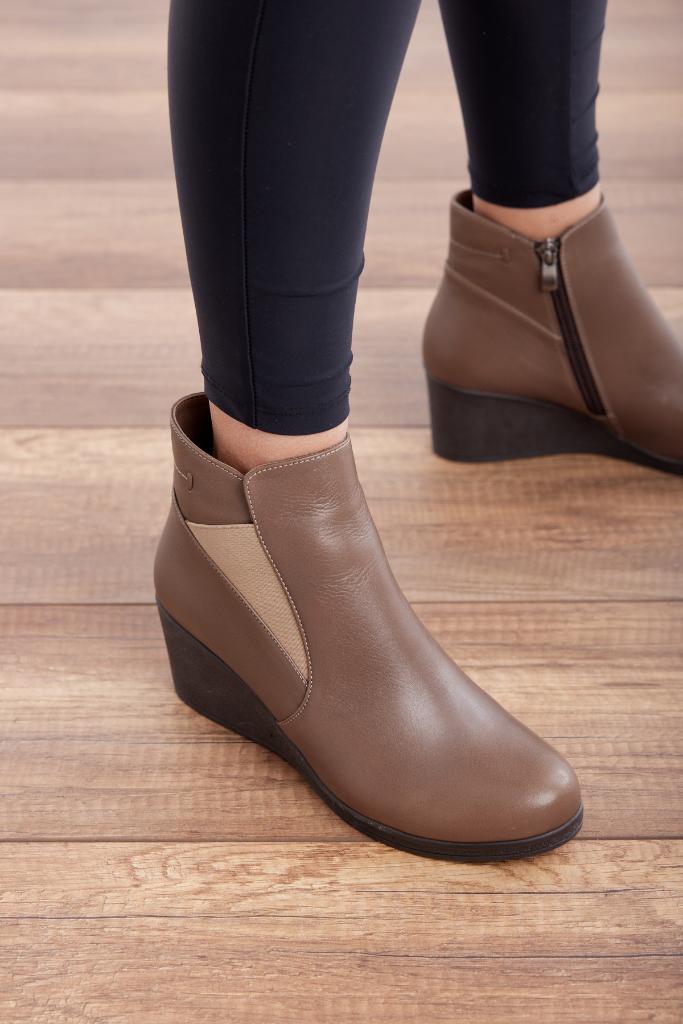 Genuine Leather Wedge Heel Women's Boots