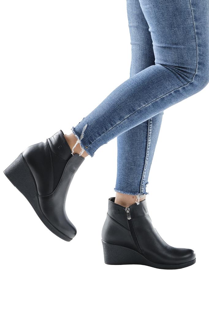 Genuine Leather Wedge Heel Women's Boots